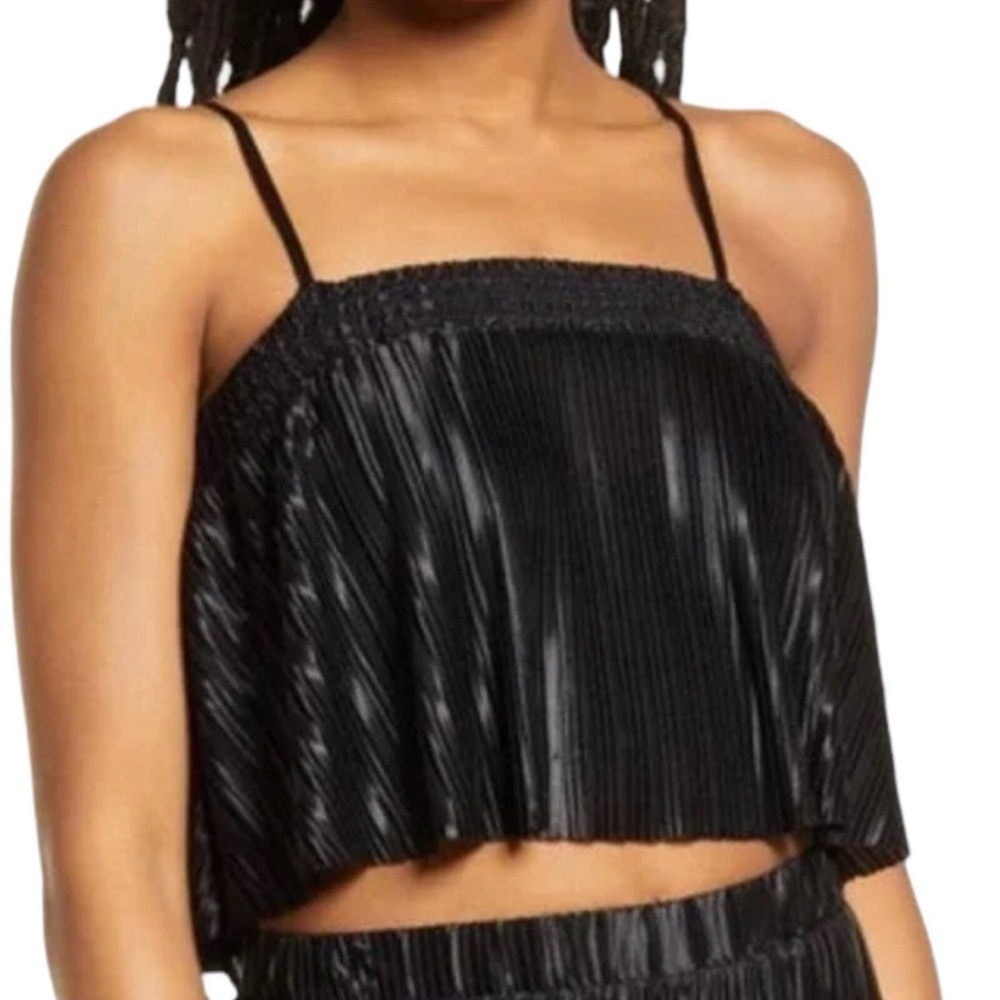 BP Nordstroms Black Plissé Sleeveless Pleated Crop Top Women’s Sz S NWT